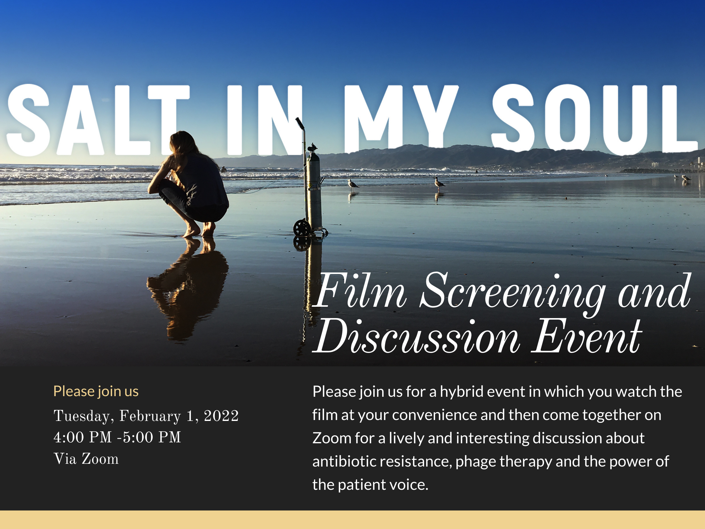 Salt in My Soul film advertisement with a woman standing on the beach looking into the horizon